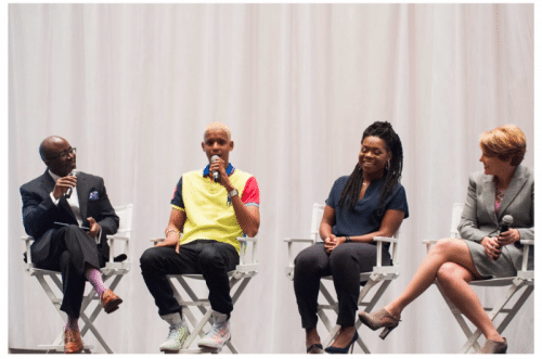 "Lunch with Idea Geniuses" Panel - {L to R} Alfred Edmond Jr.(Senior Vice President/Chief Content Officer for Black Enterprise), Chef Roble (Founder of Roble` & Co.) , Myleik Teele (Founder of CurlBox), and Renee Sandler (Founder of BLAMtastic) at the Dream Project Symposium