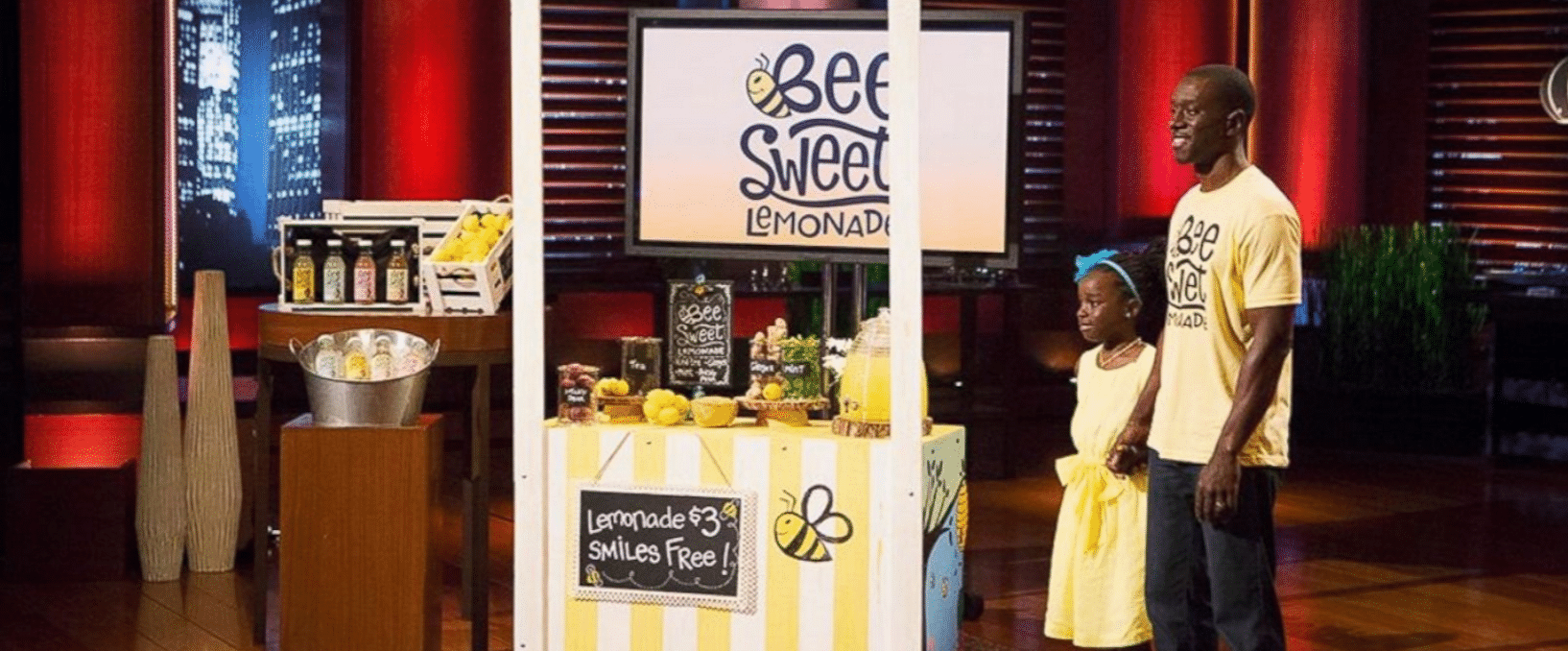 Mikaila Ulmer and her father, Theo, on ABC's Shark Tank last year where they received a $60,000 investment from Shark Tank investor and FUBU CEO Daymond John 
